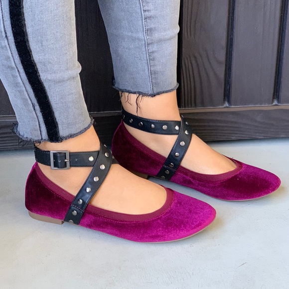 Urban Outfitters Shoes - Medusa Wine Stud Velvet Scrunch Ballet Flats